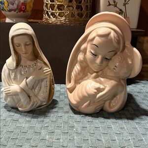 Two vintage Madonna Ceramic planters. One is Halls USA